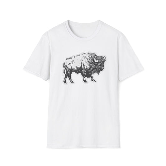 Bison Illustration T-Shirt — 'Cushing, OK' Vintage Buffalo Graphic Tee