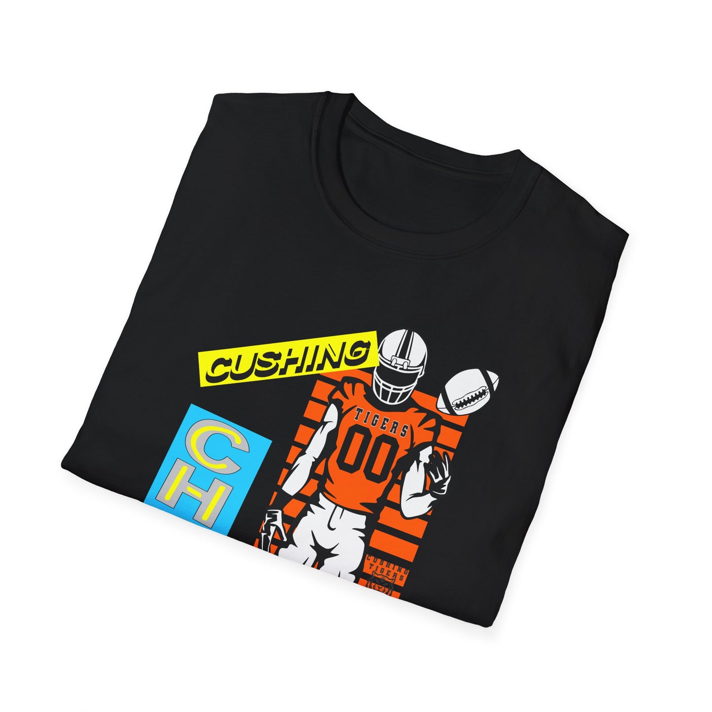 Cushing CHS Tigers Football Graphic T-Shirt — Retro Player Design