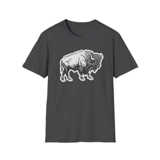 Bison Illustration T-Shirt — 'Cushing, OK' Vintage Buffalo Graphic Tee