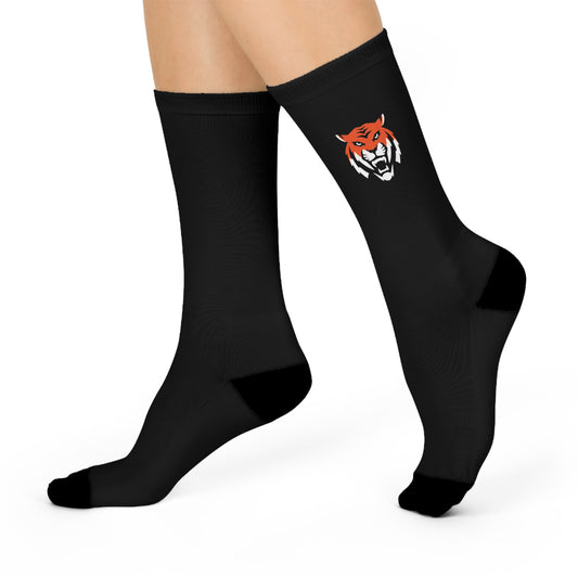 Tiger Head Cushioned Crew Socks — Athletic Black Crew Socks with Cushing Tiger Design